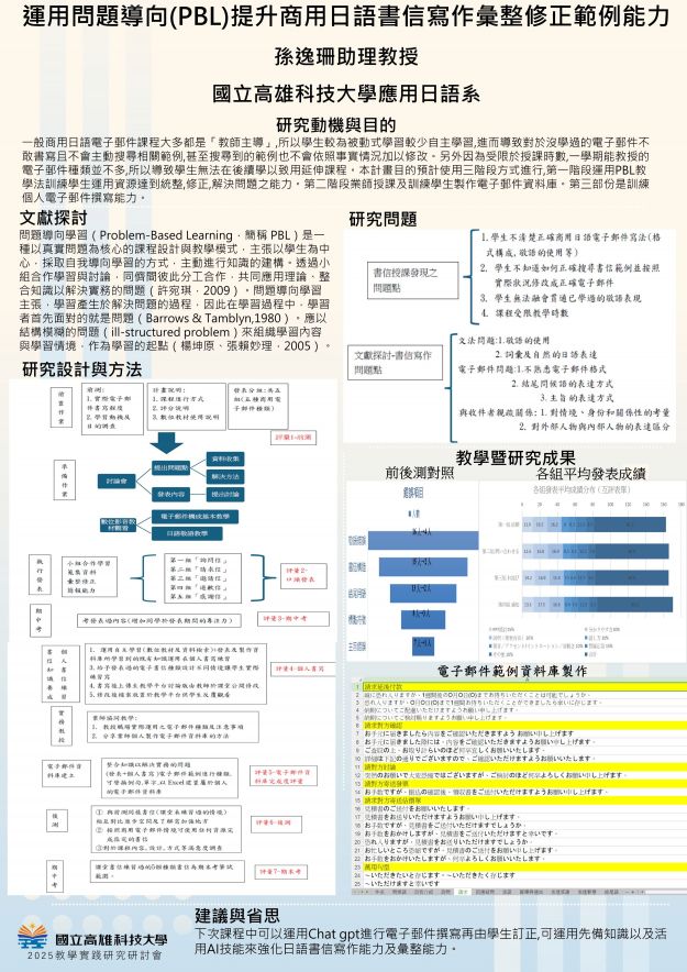 【BP-03】運用問題導向(PBL)提升商用日語書信寫作彙整修正範例能力