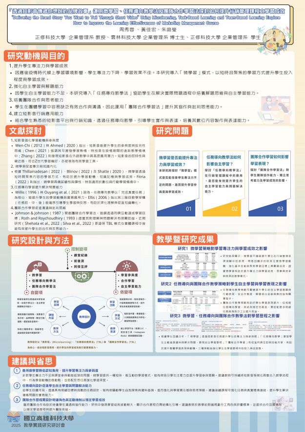 【DC-01】「透過短影音傳遞你想說的品牌故事」運用微學習、任務導向教學法及團隊合作學習法探討如何提升行銷管理課程之學習成效