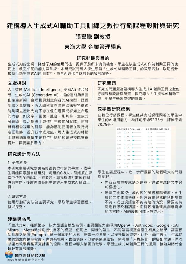 【DP-06】建構導入生成式AI輔助工具訓練之數位行銷課程設計與研究
