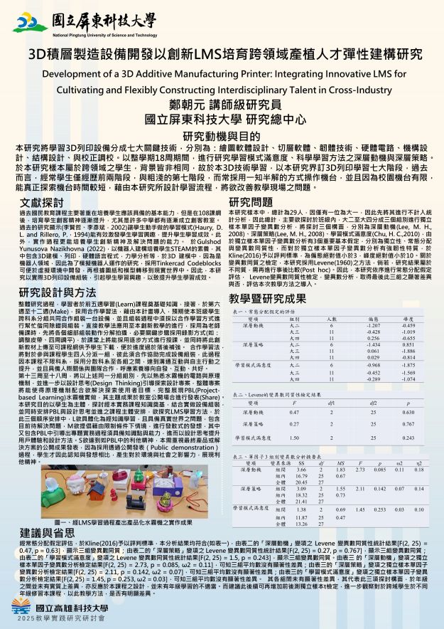 【TC-03】3D積層製造設備開發以創新LMS培育跨領域產植人才彈性建構研究