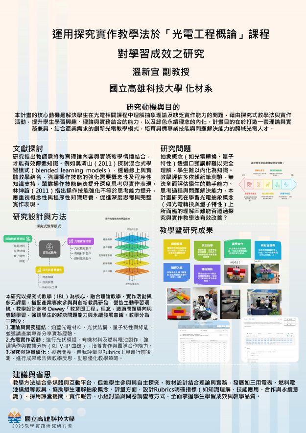 【EP-02】運用探究實作教學法於「光電工程概論」課程對學習成效之研究