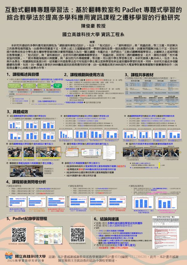 【EC-07】互動式翻轉專題學習法：基於翻轉教室和 Padlet 專題式學習的綜合教學法於提高多學科應用資訊課程之遷移學習的行動研究