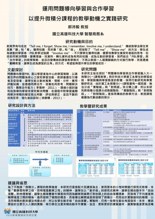 【FP-01】運用問題導向學習與合作學習以提升微積分課程的教學動機之實踐研究