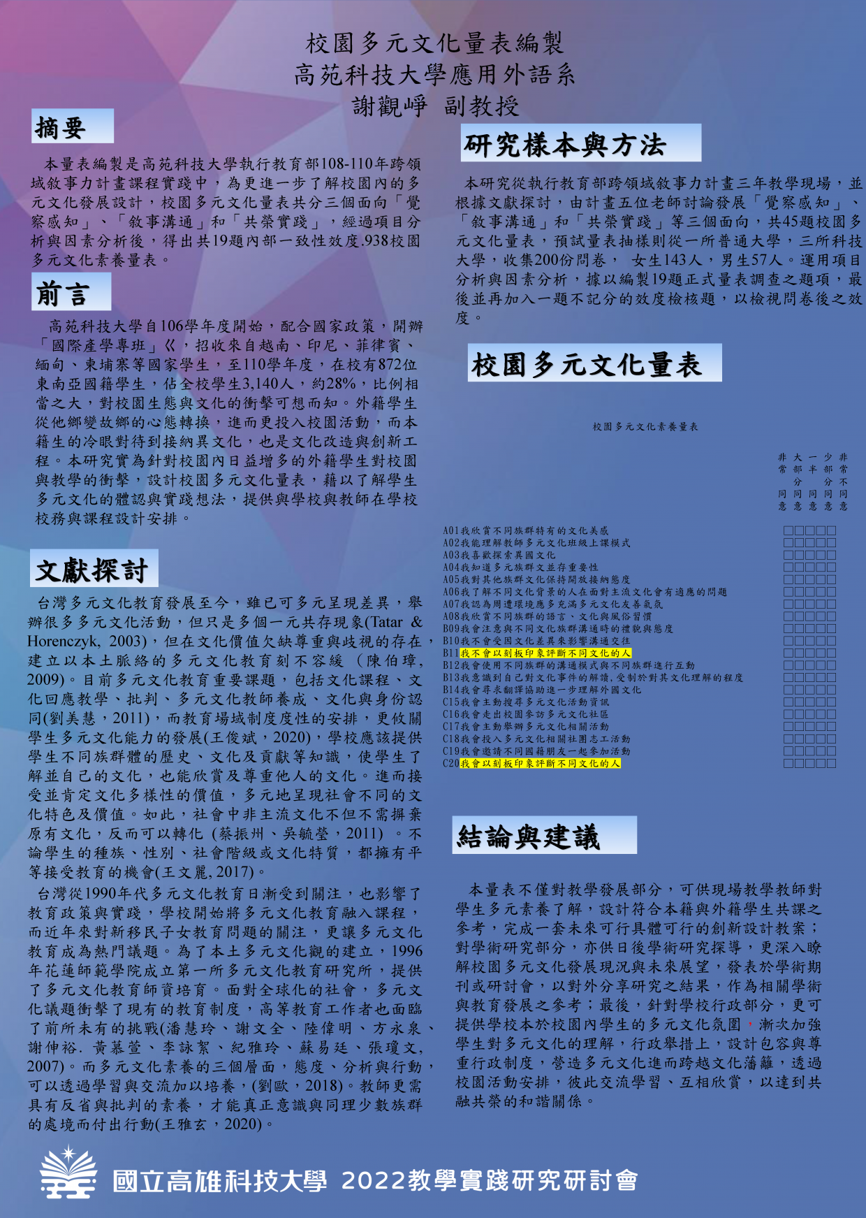 【BC-04】校園多元文化量表編製