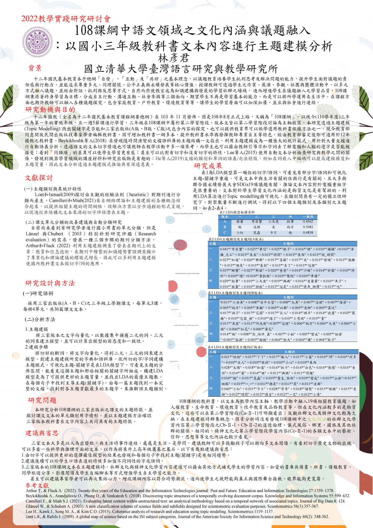 【BC-06】108課綱中語文領域之文化內涵與議題融入：以國小三年級教科書文本內容進行主題建模分析