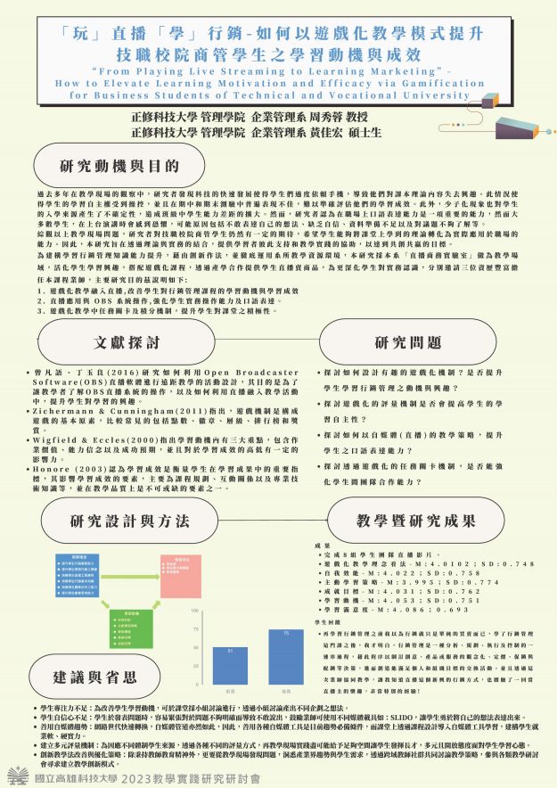 【DC-02】「玩」直播「學」行銷-如何以遊戲化教學模式提升技職校院商管學生之學習動機與成效