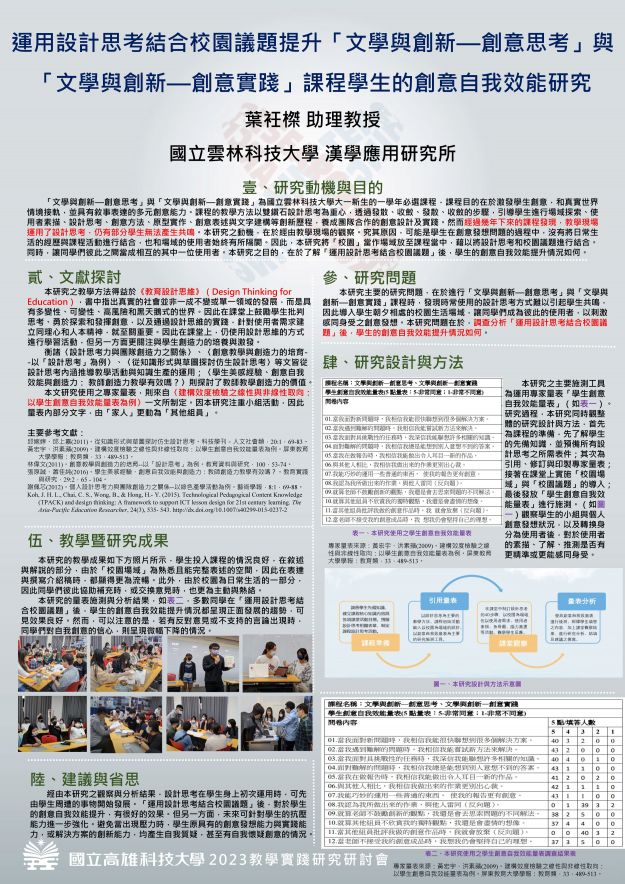 【AC-06】運用設計思考結合校園探索提升「文學與創新—創意思考」與「文學與創新—創意實踐」課程學生的創意自我效能研究