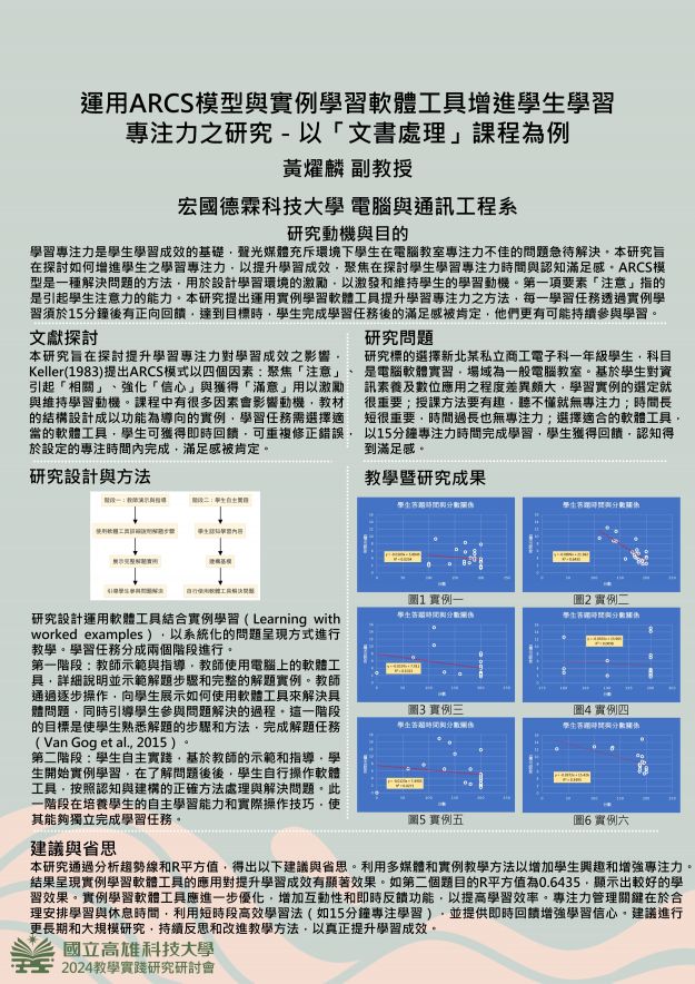 【EP-03】運用ARCS模型與實例學習軟體工具增進學生學習 專注力之研究－以「文書處理」課程為例