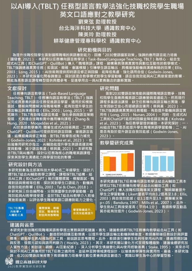 【AP-07】以AI導入(TBLT) 任務型語言教學法強化技職校院學生職場英文口語應對之教學研究